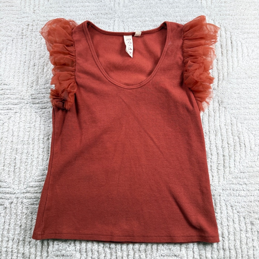 Dolan Ruffle Tulle Sleeve Tank Top Women's Small Rust Anthropologie Romantic